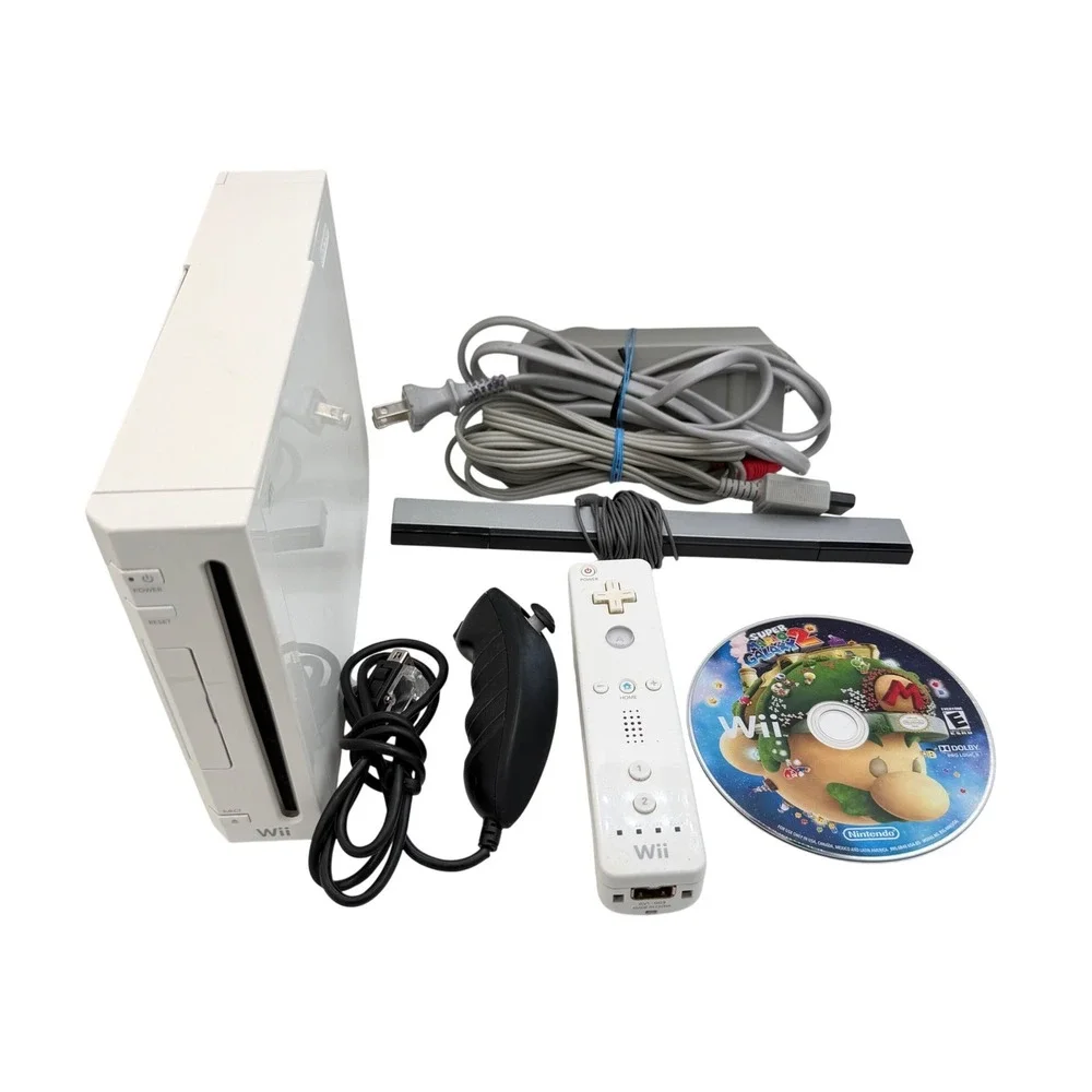 Nintendo Wii RVL-001 White Console Bundle Super Mario Galaxy 2 Tested Working